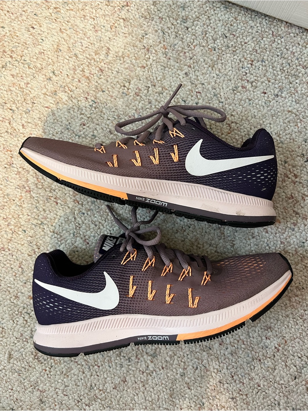 Nike Zoom Pegasus 33 Running Shoes - Purple with White Swoosh &  Peach Accents